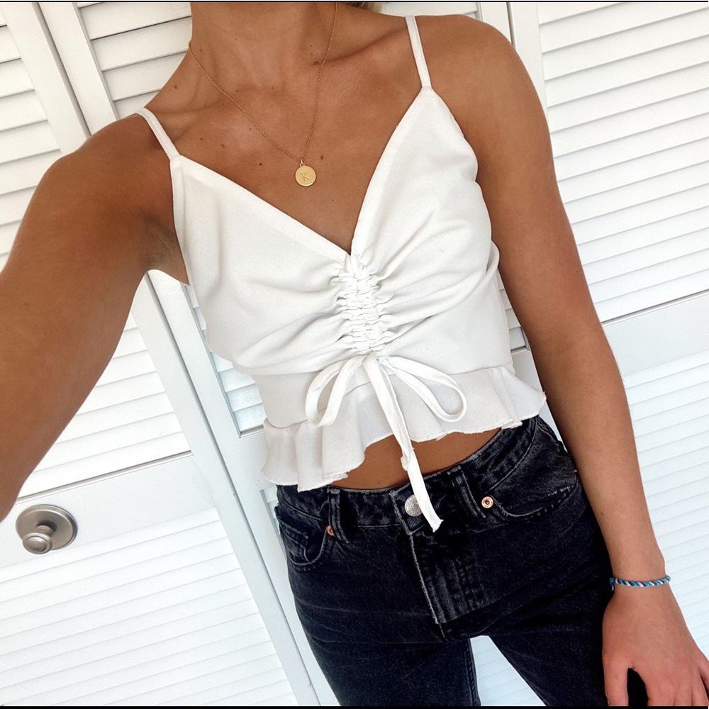 Showpo white scrunch adjustable tank top